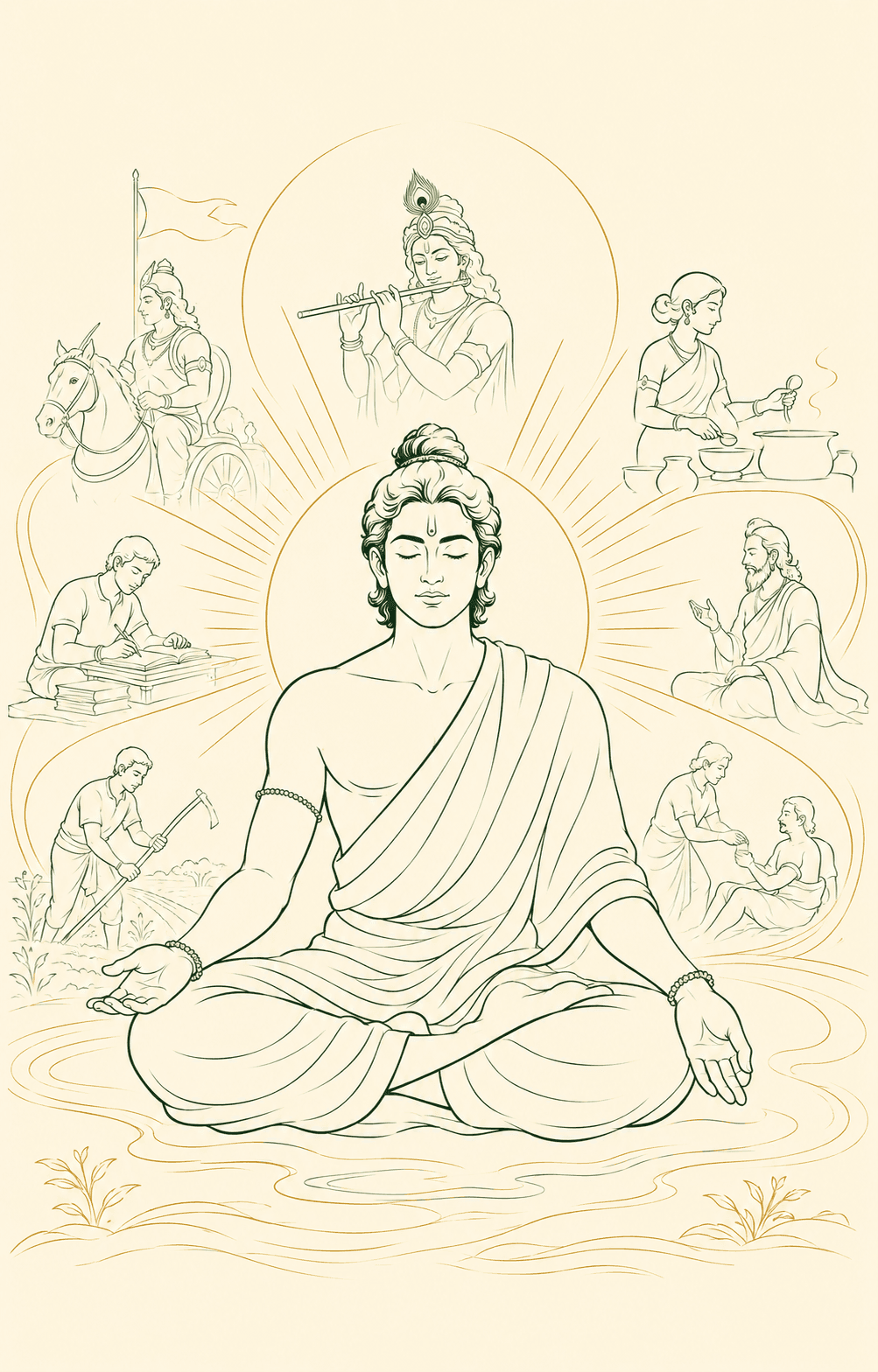 An illustrated scene for Bhagavad Gita 4.21